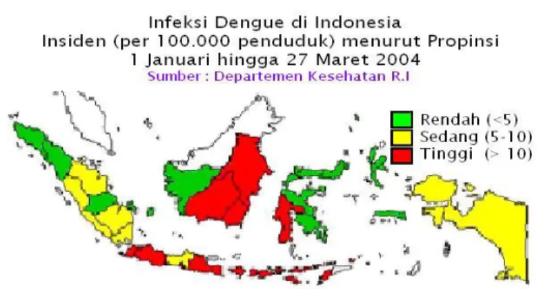 Gambar 1. Insiden rata-rata setiap propinsi saat terjadi KLB Dengue tahun 2004 