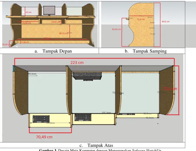 Gambar 3. Desain Meja Komputer dengan Menggunakan Sofware SketchUp 