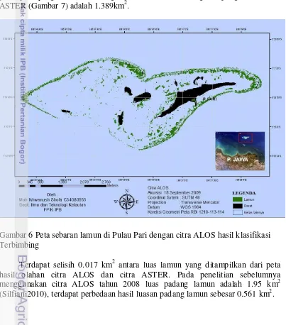 Gambar 6 Peta sebaran lamun di Pulau Pari dengan citra ALOS hasil klasifikasi  