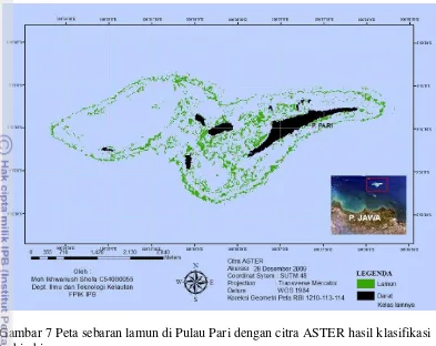 Gambar 7 Peta sebaran lamun di Pulau Pari dengan citra ASTER hasil klasifikasi  