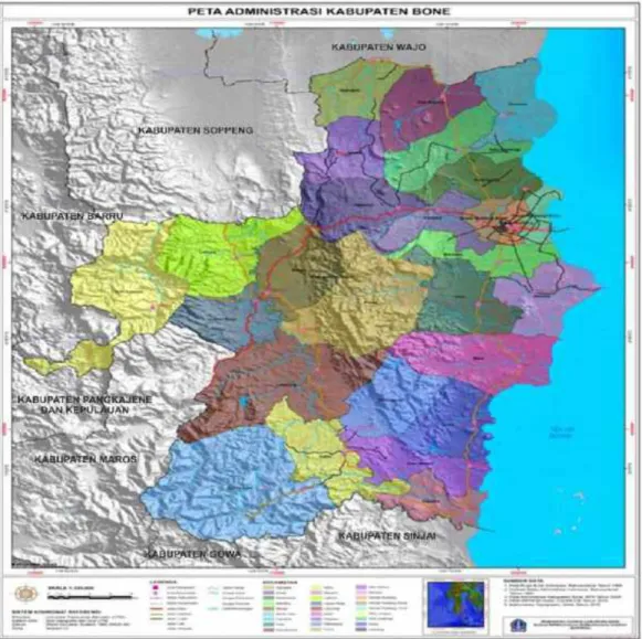 Gambar 4.2. Peta Administrasi Kabupaten Bone  (Sumber: Kabupaten Bone dalam angka 2018) 