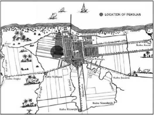 Gambar 2. Lokasi Kampung Pekojan pada peta Batavia tahun 1740
