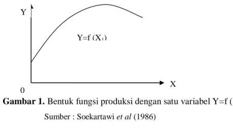 Gambar 1. Bentuk fungsi produksi dengan satu variabel Y=f (X1)   Sumber : Soekartawi et al (1986) 