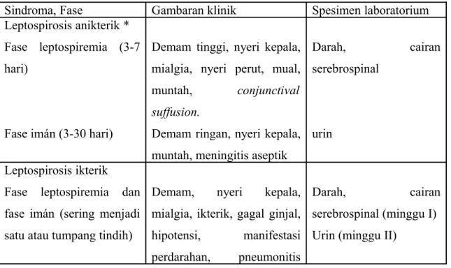 Tabel 2: Perbedaan gambaran klinik leptospirosis anikterik dan ikterik :       