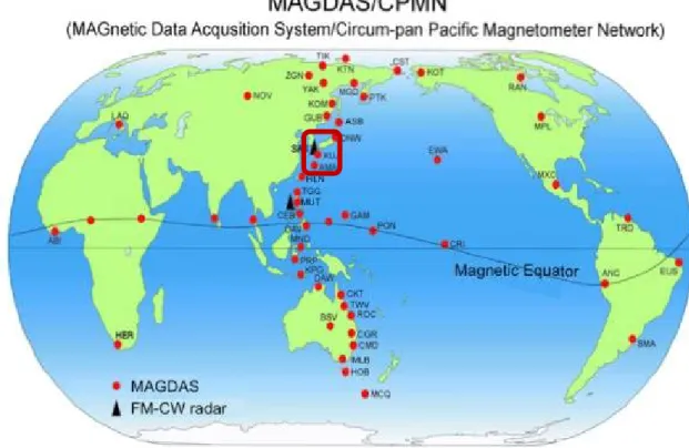 Gambar 2-1: Jaringan  magnetometer  MAGDAS/CPMN  dan  lokasinya  di  Indonesia  Sumber:  http:// 