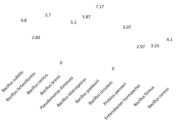 Grafik  pada Gambar 5 menunjukkan perbedaan luasan diameter zona bening  yang  terbentuk  pada  media  akibat  aktivitas  bakteri  penghasil  selulase