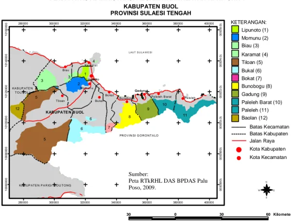 Gambar 2.7. Peta Administrasi Kecamatan di Wilayah KPHP Unit I 