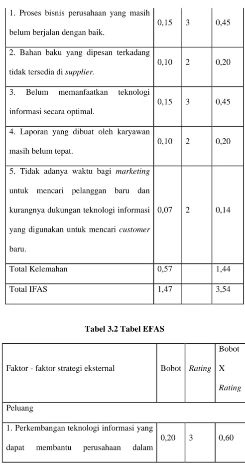 Tabel 3.2 Tabel EFAS 