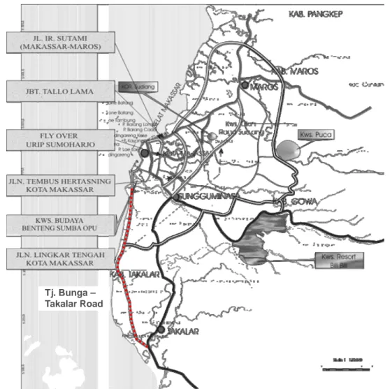 Gambar G-2.2 Rencana Pengembangan Jalan Propinsi Sulawesi Selatan (2003 – 2012)  (3)  Rencana Pengembangan Tata Ruang Mamminasata Terbaru 