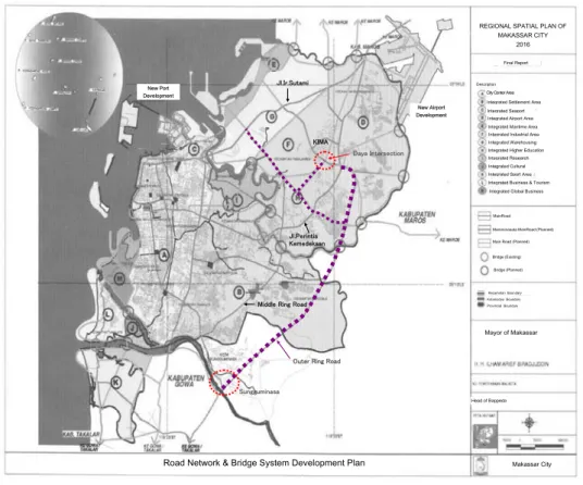 Gambar C-1 menunjukkan rute Jalan Lingkar Luar pada Rencana Tata Ruang Kota Makassar  tahun 2005 - 2016