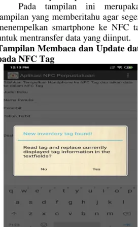 Gambar 6. Tampilan Input Data ke NFC Tag 