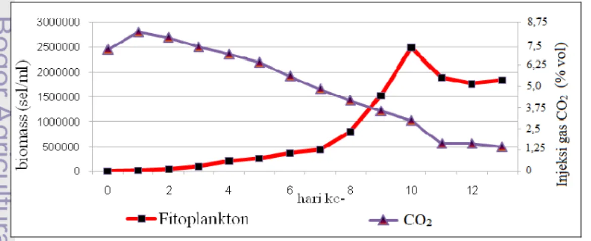 Gambar 9.  Pertumbuhan Chaetoceros sp. terhadap konsentrasi gas CO 2