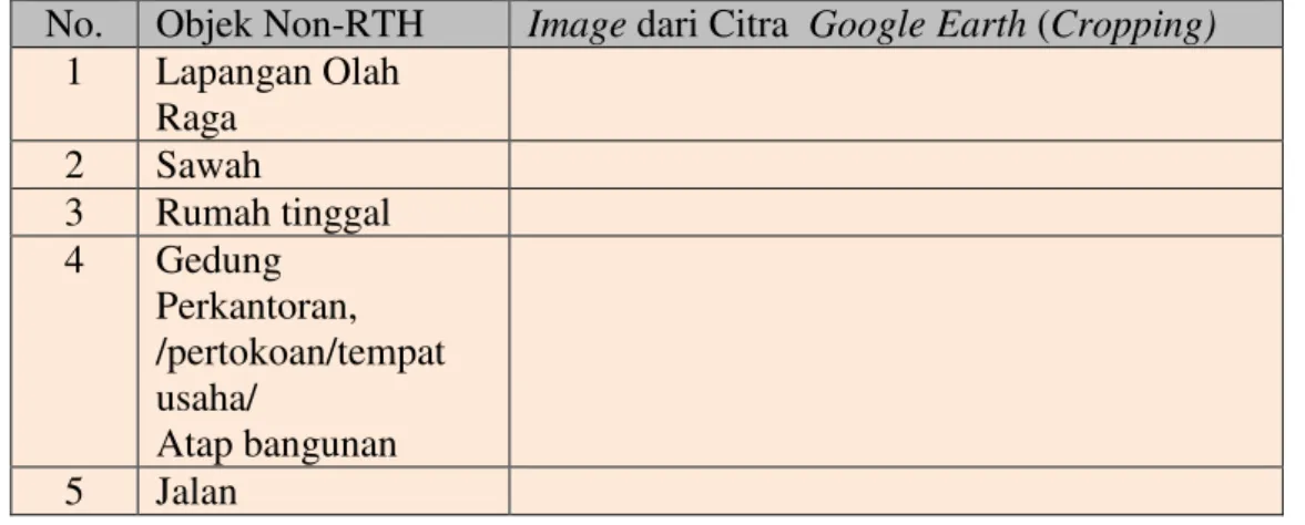 Tabel 3.2 Rancangan Data Training Image Objek non Ruang Terbuka Hijau (non- (non-RTH) 