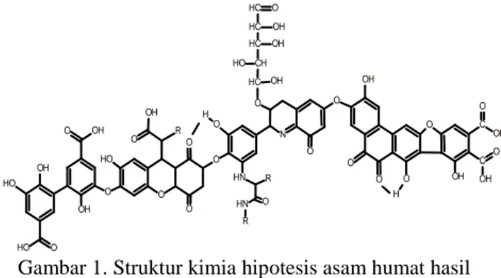Gambar 1. Struktur kimia hipotesis asam humat hasil  isolasi tanah gambut Kalimantan [1] 