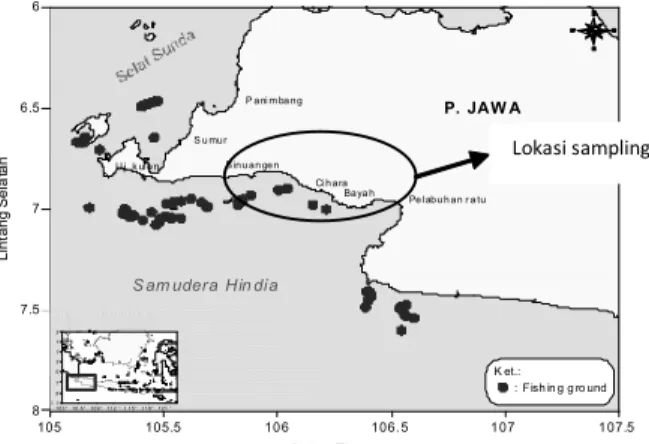Gambar 1. Peta lokasi penelitian di Selatan Banten.
