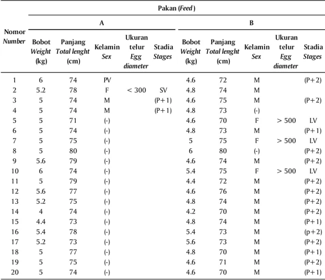 Tabel 4. Perkembangan stadium kematangan gonad dan stadium sperma pada calon induk ikan bandeng selama delapan bulan pengamatan