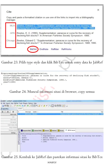 Gambar 23. Pilih type style dan klik BibTex untuk entry data ke JabRef 