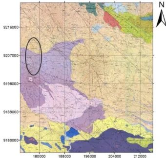 Gambar 1. Peta Geologi Tasikmalaya,  lingkaran hitam menunjukkan daerah 