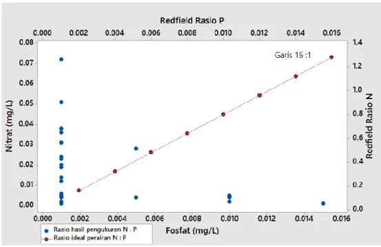 Gambar 7. Rasio nitrat dan fosfat (N/P) di Pulau Lirang, Maluku 3.4 Hubungan Rasio Nutrien 