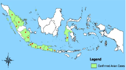 Gambar 2.  Provinsi di Indonesia dengan  kasus flu burung yang terkonfirmasi. 2