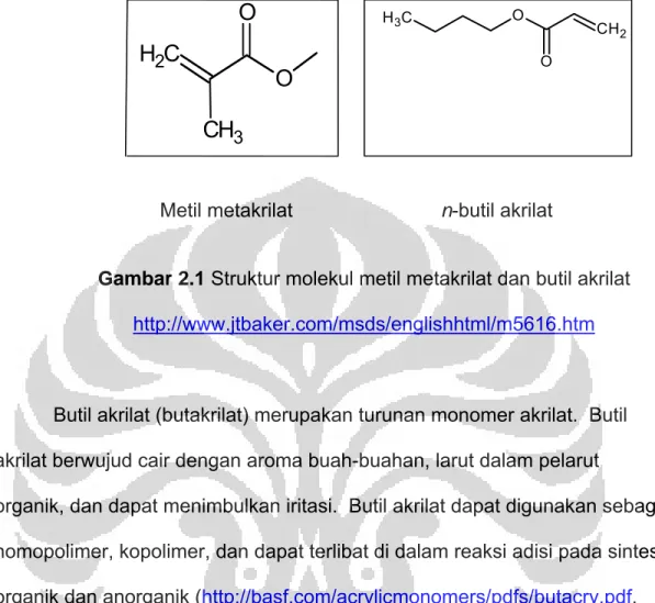 Gambar 2.1 Struktur molekul metil metakrilat dan butil akrilat  http://www.jtbaker.com/msds/englishhtml/m5616.htm 