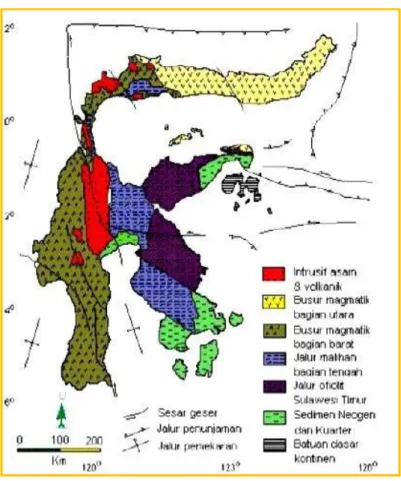 Gambar 1 Peta satuan litotektonik Sulawesi (Leeuwen, 1994)  