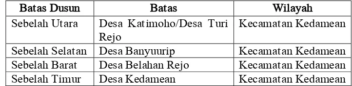 Tabel 1.1 Batas Geografis Desa Tanjung 