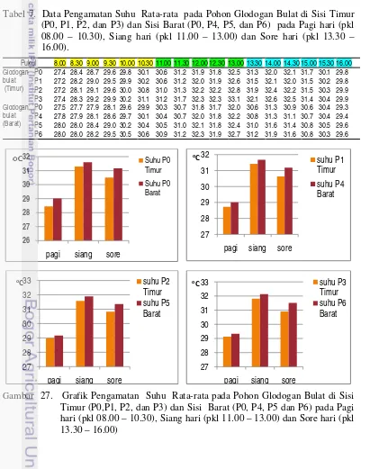 Tabel 7.  Data Pengamatan Suhu  Rata-rata  pada Pohon Glodogan Bulat di Sisi Timur 