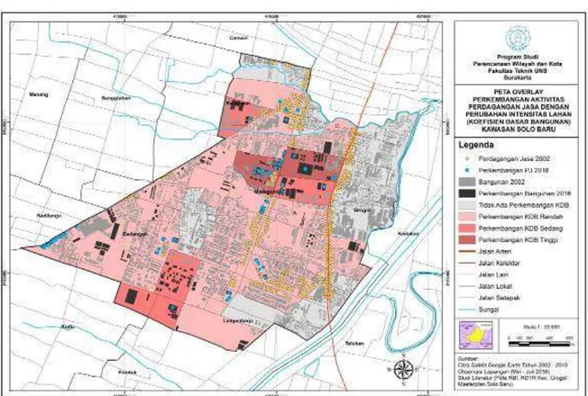 Gambar 3. Peta Pengaruh terhadap Perubahan Intensitas Lahan (KDB)  (Citra Satelit Google Earth Tahun 2002-2016) 