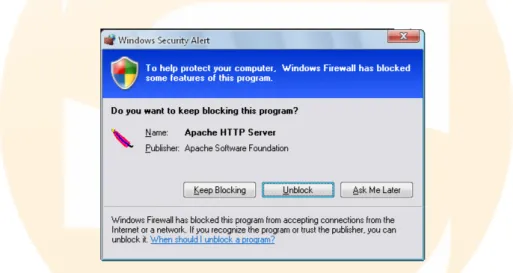 Gambar 2.18: Dalam beberapa versi Windows, akan muncul message firewall ketika apache pertama kali dijalankan