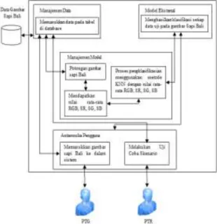 Gambar 1. Arsitektur SPK Klasifikasi Sapi Bali  Tahapan  Arsitektur  SPK  Klasifikasi  Sapi  Bali  pada  gambar  1  yaitu  melakukan  proses  memasukkan  gambar  Sapi  Bali  untuk  digunakan sebagai data training yang dilakukan  oleh petugas BPTU (PTG)