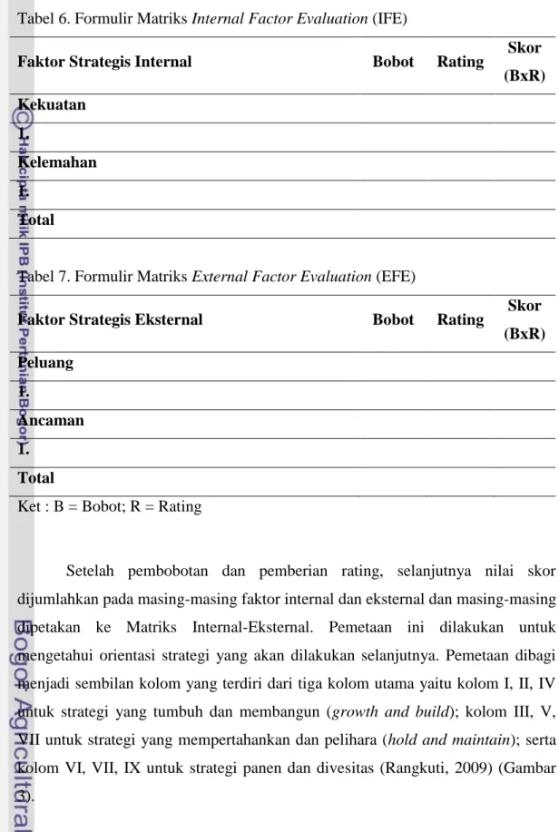 Tabel 6. Formulir Matriks Internal Factor Evaluation (IFE) 