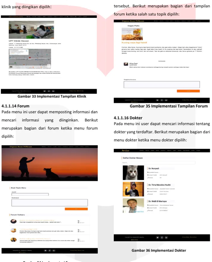 Gambar 33 Implementasi Tampilan Klinik  4.1.1.14 Forum 