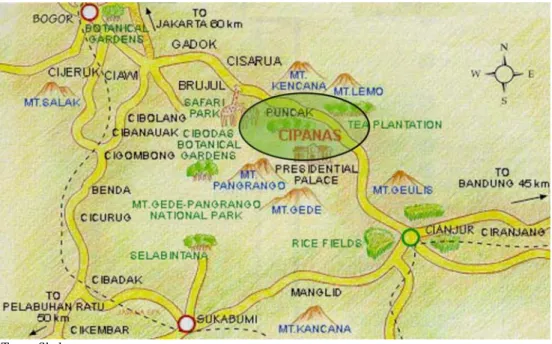 Gambar 2. Peta Lokasi Kawasan Kota Bunga Puncak, Cipanas. 
