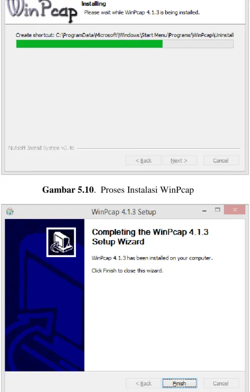 Gambar 5.11.  Proses instalasi WinPcap telah selesai 