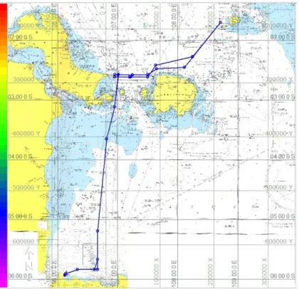 Gambar 2. Track kapal menuju lokasi survei  Tabel 1. Posisi TRBM 
