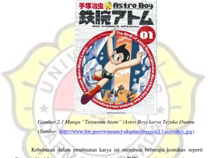 Gambar 2.1 Manga “Tetsuwan Atom” (Astro Boy) karya Tezuka Osamu  (Sumber: http://www.loc.gov/rr/asian/j-display/images/13-astroboy.jpg) 