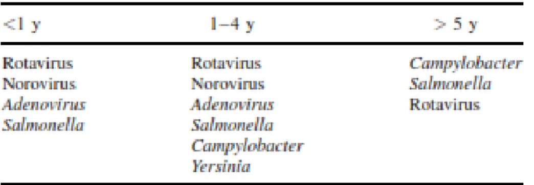 Tabel 3. Tabel Enteropatogen pathogen penyebab diare yang tersering berdasarkan umur 7 
