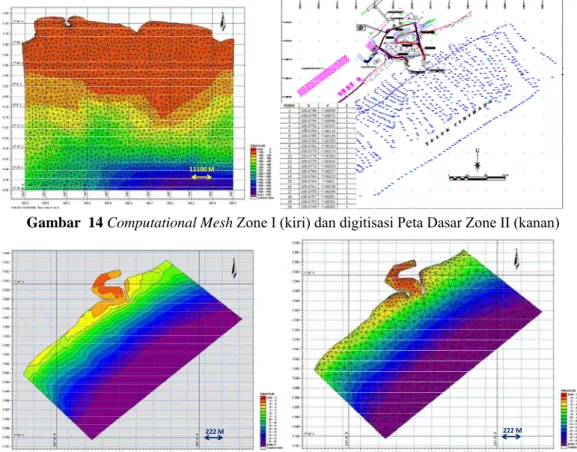 Gambar  15 Hasil digitisasi Peta Dasar Zone II (kiri) dan Computational Mesh Zone II (kanan) 