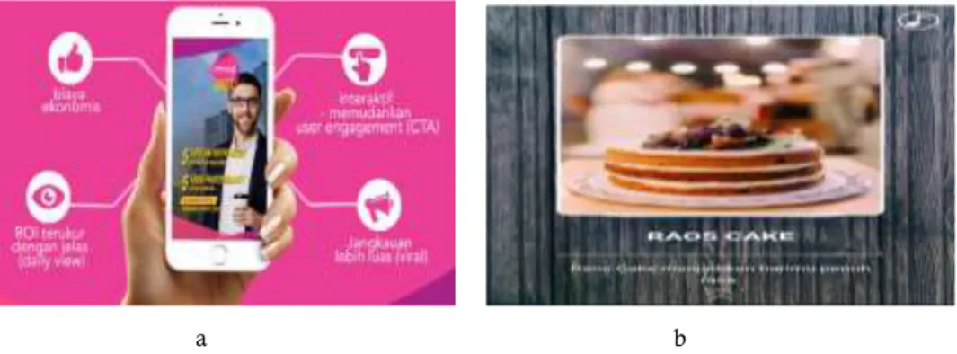 Gambar 2 a) Keunggulan Platform Imooji dan b) contoh brosur produk 