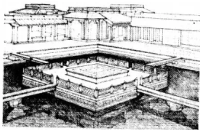Gambar 2.8 : Fathepur Sikri, Rumah Tinggal Maghul Agung, India 1569-1574  (Panggung di atas danau persegi yang dikelilingi oleh tempat tinggal dan ruang 