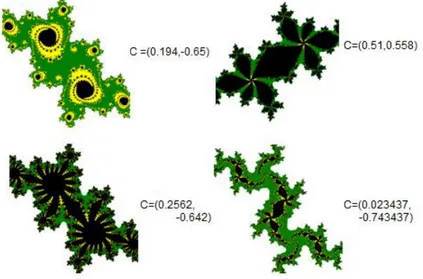 Gambar 2. Citra Sampul Himpunan Julia untuk beberapa nilai C  B.  Algoritme dan Program Steganografi Menggunakan Metode Fraktal