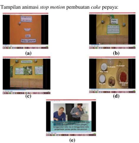 Gambar 1 Tampilan Stop Motion Pembuatan Cake Pepaya: Judul dan  Biodata: (a) Pengertian Plantae; (b) Morfologi Pepaya; (c) Alat dan Bahan 