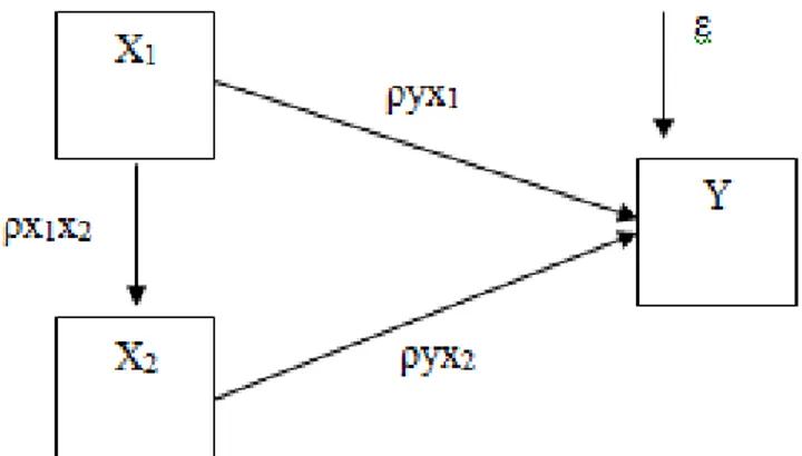 Gambar 4.1  Path Analysis  Persamaan sub struktur pertama  : X 2  = ρ X2X1  + ε 1