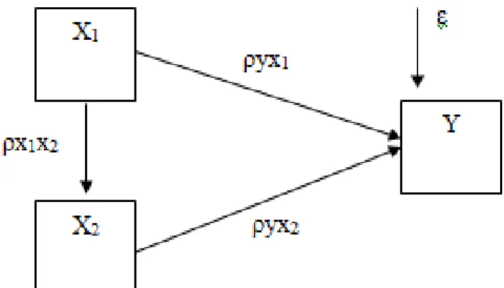 Gambar 4.1  Path Analysis  Persamaan sub struktur pertama  : X 2  = ρ X2X1  + ε 1