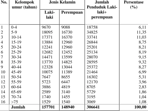 Tabel  3. Struktur  Penduduk  Kecamatan  Kusan  Hilir  Menurut  Golongan Umur dan Jenis Kelamin