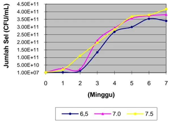 Gambar 1.  Kurva  pola  pertumbuhan  kultur  campuran  pada  bioremediasi  dengan konsentrasi  pH  berbeda