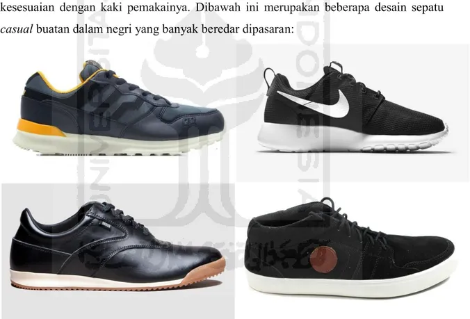 Gambar 4.1 Desain sepatu casual buatan dalam negri (Dari kiri atas-kanan bawah: Piero  Jogger, Nike Roshe Run, Brodo Kaze, Sepatu Handmade Black Master)  