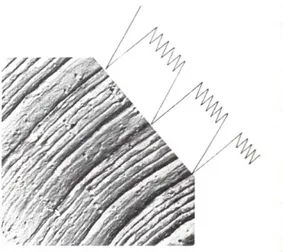 Gambar 6. 2 Fatigue striation pada permukaan crack pada paduan aluminium. Jarak antar   striation berhubungan dengan bentuk siklus beban dinamik 