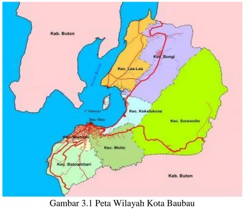 Gambar 3.1 Peta Wilayah Kota Baubau  Sumber : www.kotabaubau.co.id 